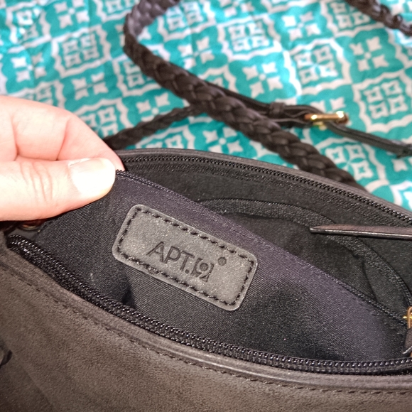 Apt. 9~Charcoal Gray Crossbody & Shoulder Braided Strap Zippered Pockets Purse - Picture 8 of 13